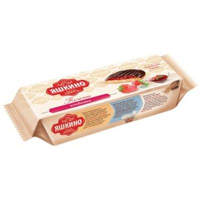 Печенье Яшкино Клубника, сдобное, с бисквитом и шокол. глазурью, 137г
