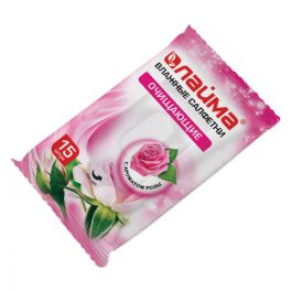 Салфетки влажные, 15шт/уп Лайма универсальные очищающие, с ароматом розы (30)