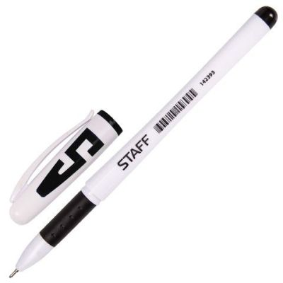 Ручка гел.  STAFF  .черная 0.5мм, игольч.стержень, рез.держ., корпус белый (12)