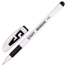 Ручка гел.  STAFF  .черная 0.5мм, игольч.стержень, рез.держ., корпус белый (12)