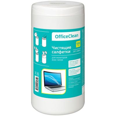 Салфетки чистящие влажные д/экранов всех видов (100шт) OfficeClean, туба (12)