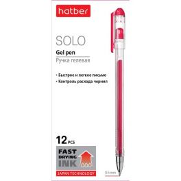 Ручка гел.  Hatber Solo, красная 0.5мм, трехгранн.корп., быстросохнущие чернила (12)