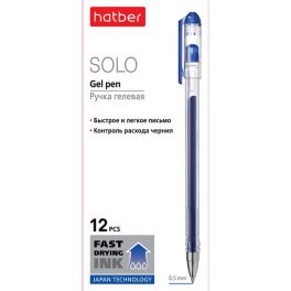Ручка гел.  Hatber Solo, синяя 0.5мм, трехгранный  корпуc  (12)