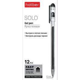Ручка гел.  Hatber Solo, черная 0.5мм, трехгранный корпус (12)
