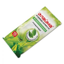 Салфетки влажные, 15шт/уп Лайма с экстратом зеленого чая, универсальные,очищащющие (20)