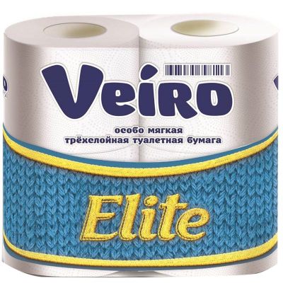 Туалетная бумага 3-х слойная Veiro Elite (4шт/уп*19.4м) белая (10)