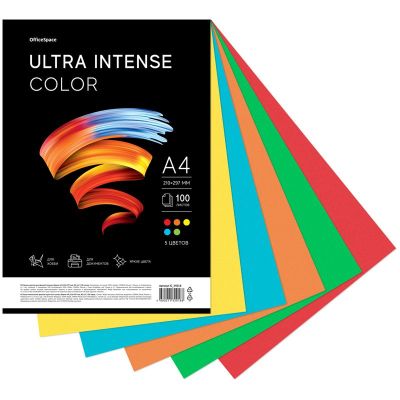 Бумага  А4   80г/м2,  .ассорти  5цв, OfficeSpace Ultra Intence Color, 100л ()