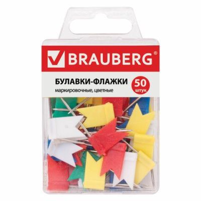 Кнопки - флажки  Brauberg, цветные, 50шт, пл/уп