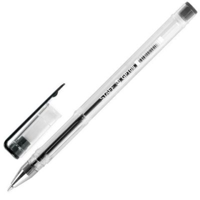 Ручка гел.  STAFF Basic  черная 0.5/0.35мм, корпус прозрачный, хром.детали (50)