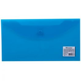 Папка конверт на кнопке  ЕВРО  Brauberg, прозрачная Синяя, 0.15мм, 250*135мм (10)