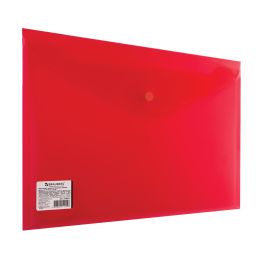 Папка конверт на кнопке  А4  Brauberg, прозрачная 0.18мм Красная, до 100 листов (10/120)