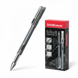Ручка гел.  Erich Krause Megapolis, черная  0.5мм, серый  корпус, игол.стержень (12)