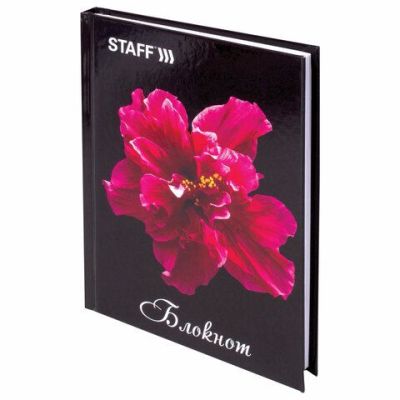 Блокнот  А6  тв/обл. 80л, Staff,  Красный цветок на черном, клетка