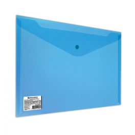 Папка конверт на кнопке  А4  Brauberg, прозрачная 0.18мм Синяя, до 100 листов (10/100)