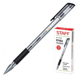 Ручка гел.  STAFF  черная 0.5мм, рез.держ., корпус прозрачный (12)