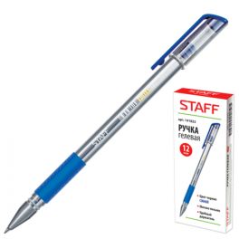 Ручка гел.  STAFF  синяя 0.5мм, рез.держ., корпус прозрачный (12)