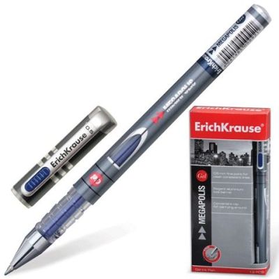 Ручка гел.  Erich Krause Megapolis, синяя 0.5мм, серый корпус (12)