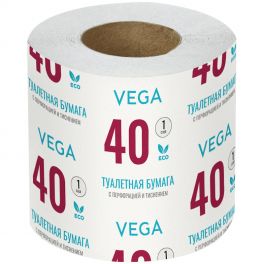 Туалетная бумага 1-х слойная Vega 40м, на втулке  (48)