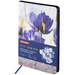 Ежедневник А5  BRAUBERG VISTA, под кожу, гибкий, 136 л., «Blue flowers»