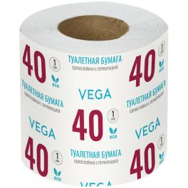 Туалетная бумага 1-х слойная Vega 40м, на втулке, серая  (48)