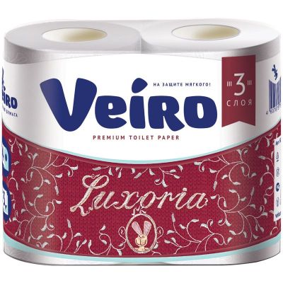 Туалетная бумага 3-х слойная Veiro Luxoria (4шт/уп*19.4м) белая (10)