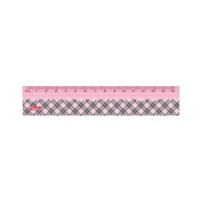 Линейка 15см  Hatber Розовая шотландка, с волнистым краем