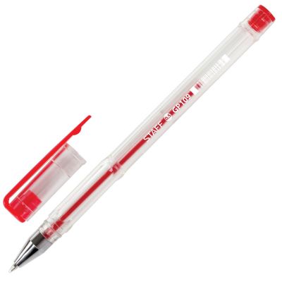 Ручка гел.  STAFF, красная,корпус прозрачный. 0,5мм,  GP109 (50)