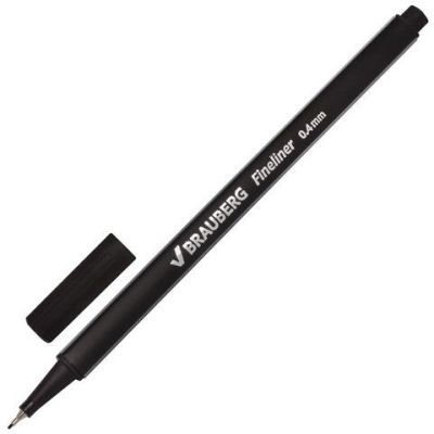 Ручка капиллярная Brauberg  Aero 0.4мм, черная, мет.нак., трехгр.корпус